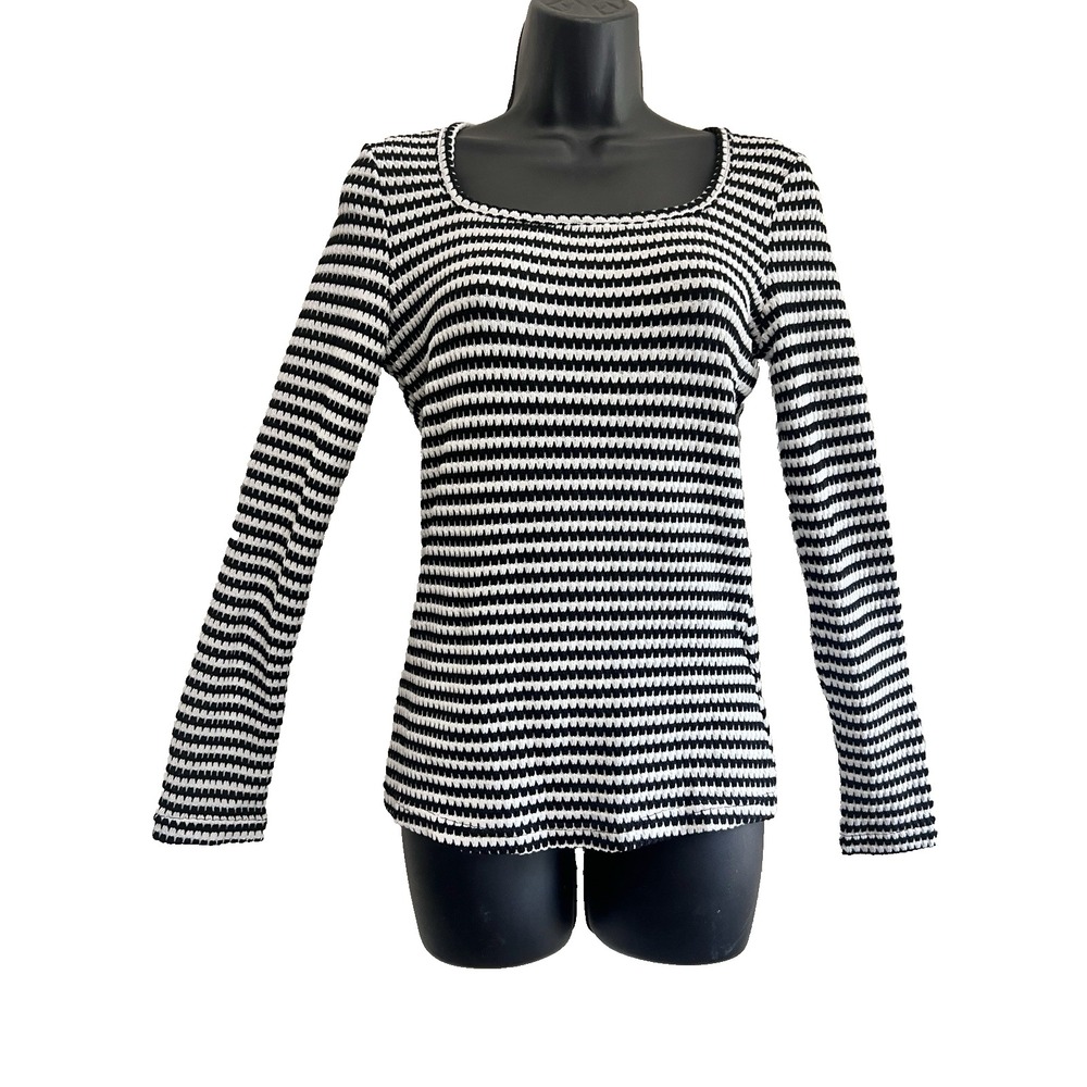 IWD Top Casual Blouse Small Black White Striped Women Clothing